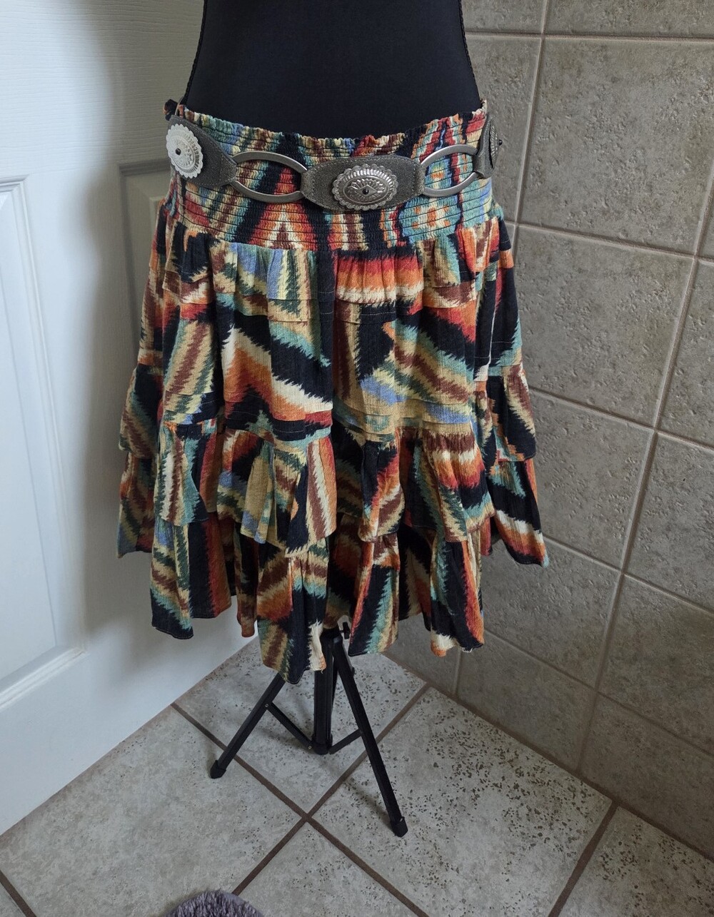 Lauren Ralph Lauren Multi-Color Aztec Tiered Skirt Western Boho Rodeo Size 14 - Picture 2 of 10
